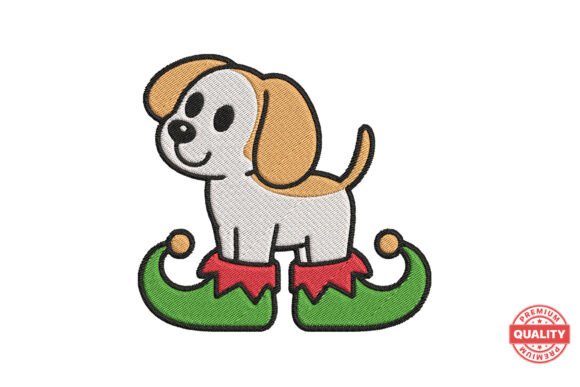 Evaluating Christmas Dog in Elf Shoes for Boutique Apparel
